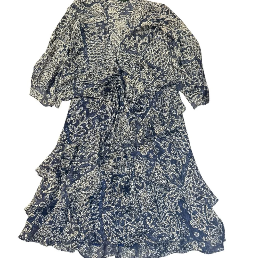Ralph Lauren Large 12 Blue Silk Paisley 2 Piece Skirt Wedding Vacation Luxury - Picture 2 of 16